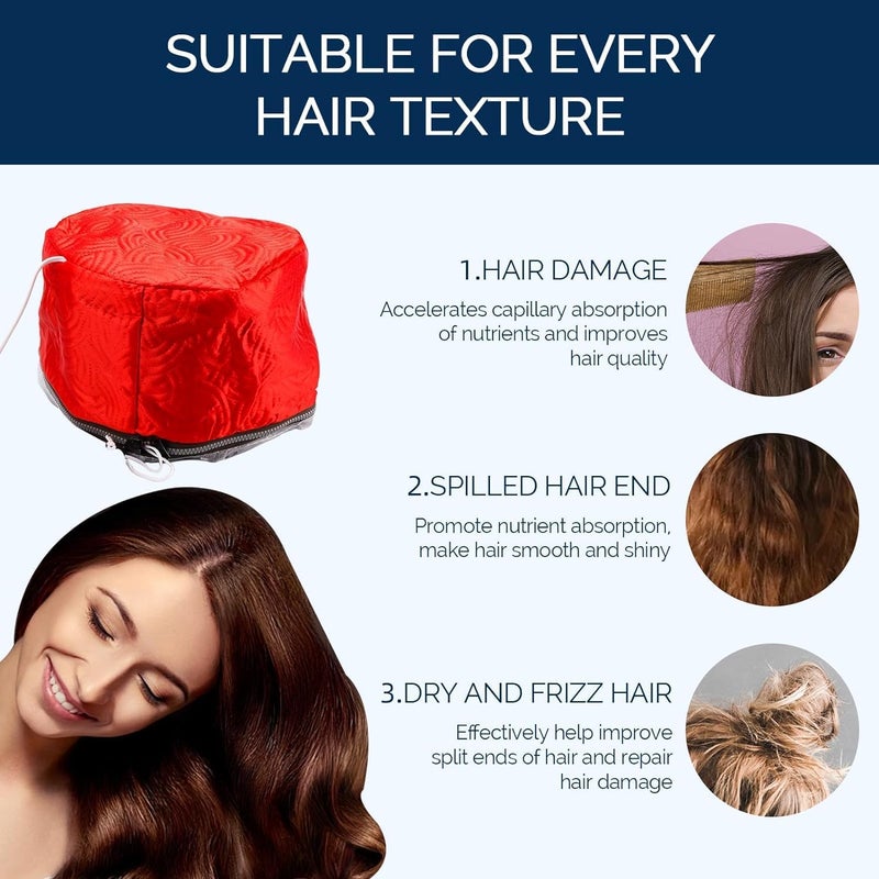 LIARTY Electric Hair Steamer Cap with 2 Mode Temperature Control, Removable Washable Thermal Hair Cap for Hair Spa at Home (Red) - Image 5